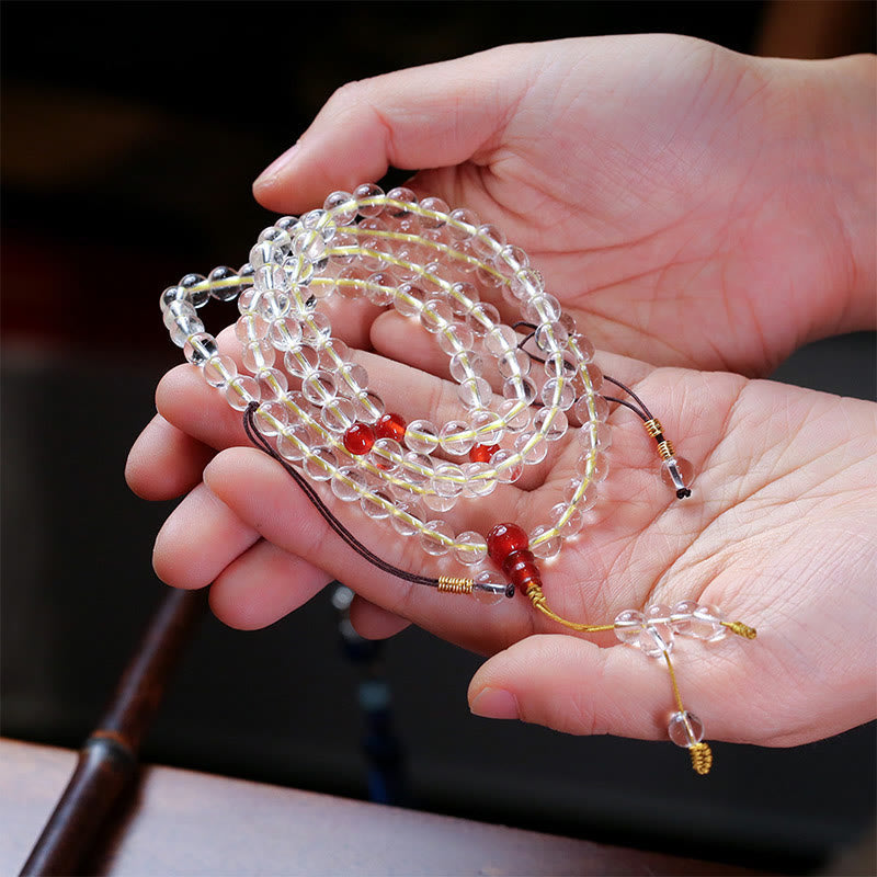 KarmaRipple's 108 Mala Beadwork 925 Sterling Silver Authentic Ivory Agate Red Agate Quadruple Wrap Protection Bracelet p1