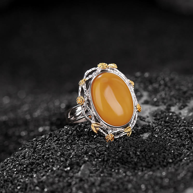 KarmaRipple's 990 Sterling Silver Plated Gold Amber Focus Adjustable Ring p1