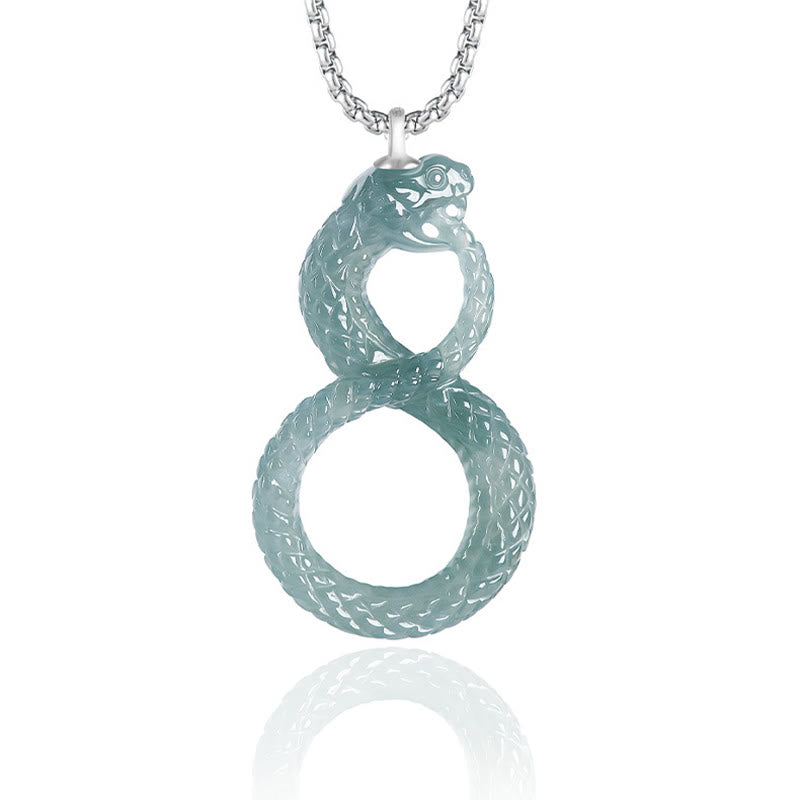 KarmaRipple's 925 Sterling Silver Authentic Jade Mamba Year Of The Snake Fortune Pendant Necklace p1
