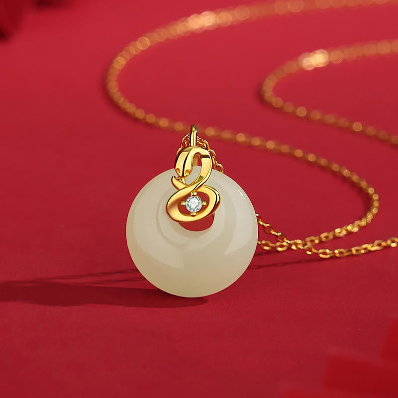 KarmaRipple's 925 Sterling Silver Hetian Jade Year Of The Snake Peace Buckle Blessing Pendant Necklace p1