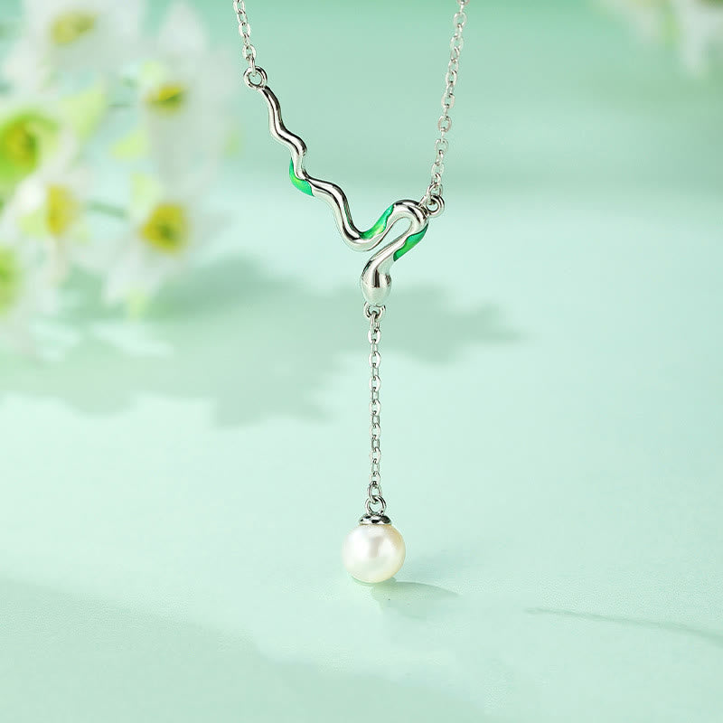 KarmaRipple's 925 Sterling Silver Pearl Bead Year Of The Snake Balancing Pendant Necklace p1
