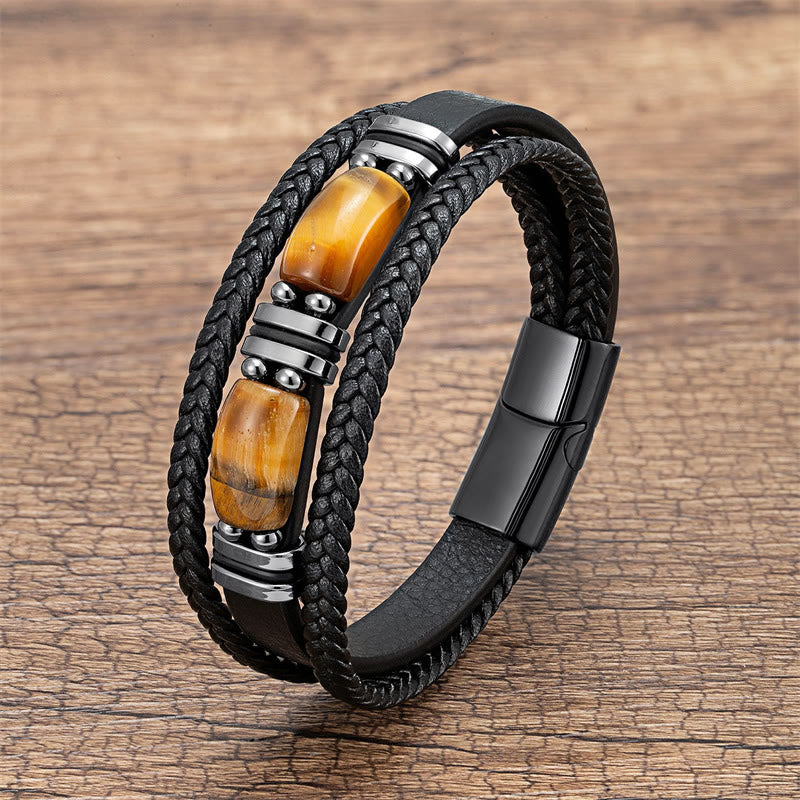 KarmaRipple's Tiger Eye Stone Courage Willpower Multi-layer Leather Bracelet p1