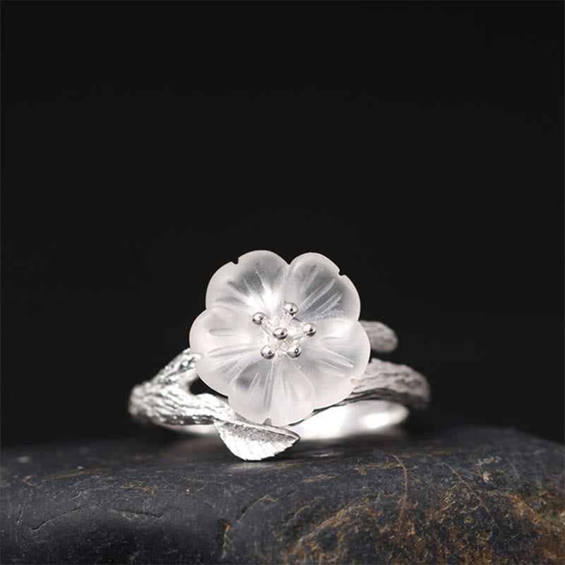 KarmaRipple's 925 Sterling Silver Ivory Gemstone Skeleton Flower Adjustable Balancing Ring p1