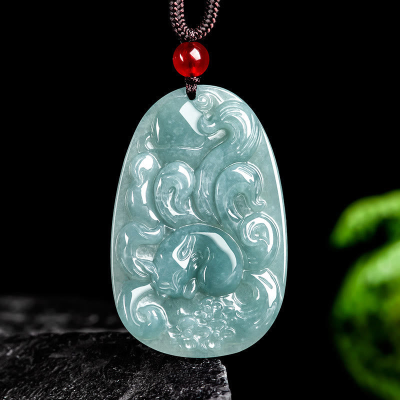 KarmaRipple's Authentic Green Jade Nine Tailed Fox Flowers Fortune Pendant Necklace p1