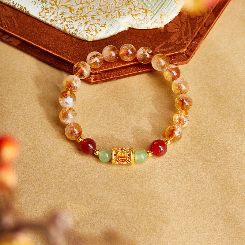 KarmaRipple's 999 Sterling Silver Authentic Citrine Red Agate Hetian Jade Beadwork Protection Bracelet p1