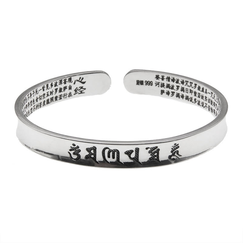 KarmaRipple's 999 Sterling Silver Om Mani Padme Hum Heart Sutra Love Peace Bracelet Bangle p1