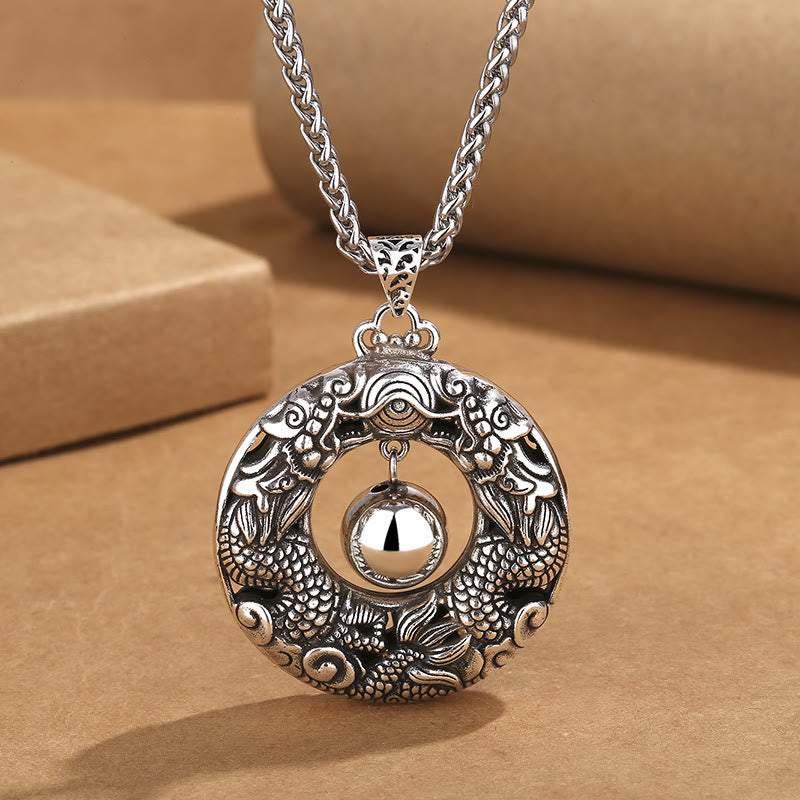 KarmaRipple's Double Dragon Playing Bead Bronze Protection Pendant Necklace p1