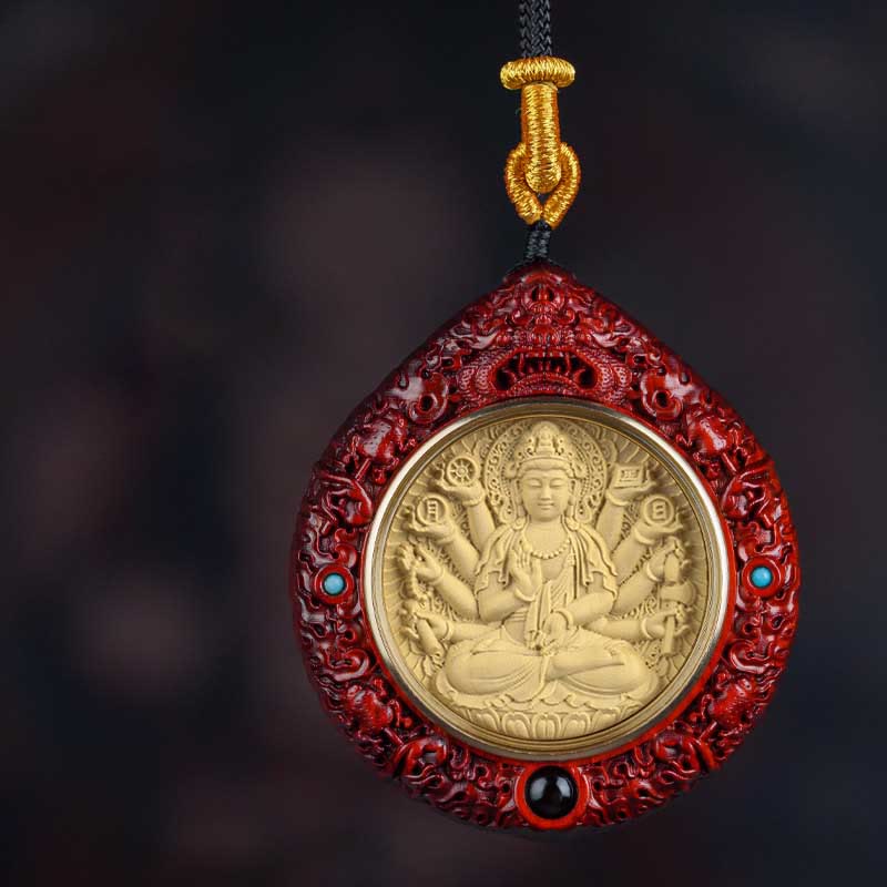 KarmaRipple's Chinese Zodiac Avalokitesvara Small Leaf Red Sandalwood Ebony Longevity Pendant Necklace p1