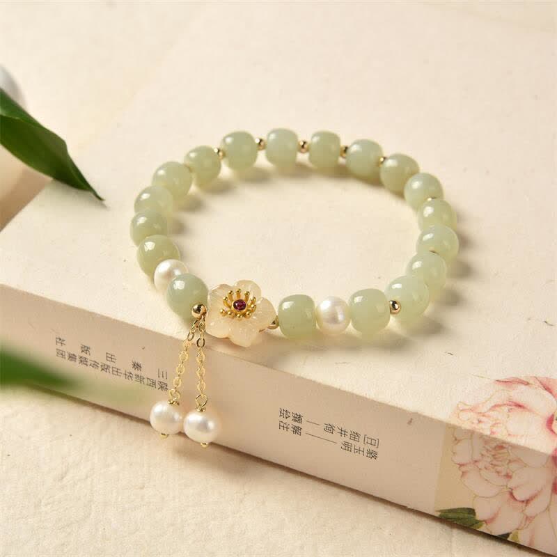 KarmaRipple's Hetian Jade Flower Pearl Happiness Abundance Bracelet p1