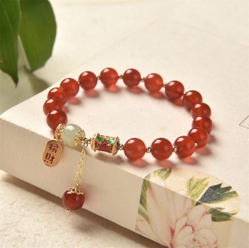 KarmaRipple's Authentic Red Agate Jade Confidence Fortune Blessing Talisman Bracelet p1