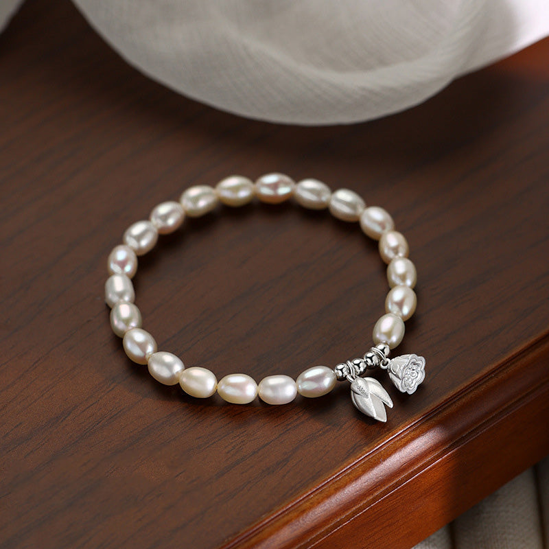 KarmaRipple's 999 Sterling Silver Lotus Flower Pod Authentic Pearl Balancing Bracelet p1