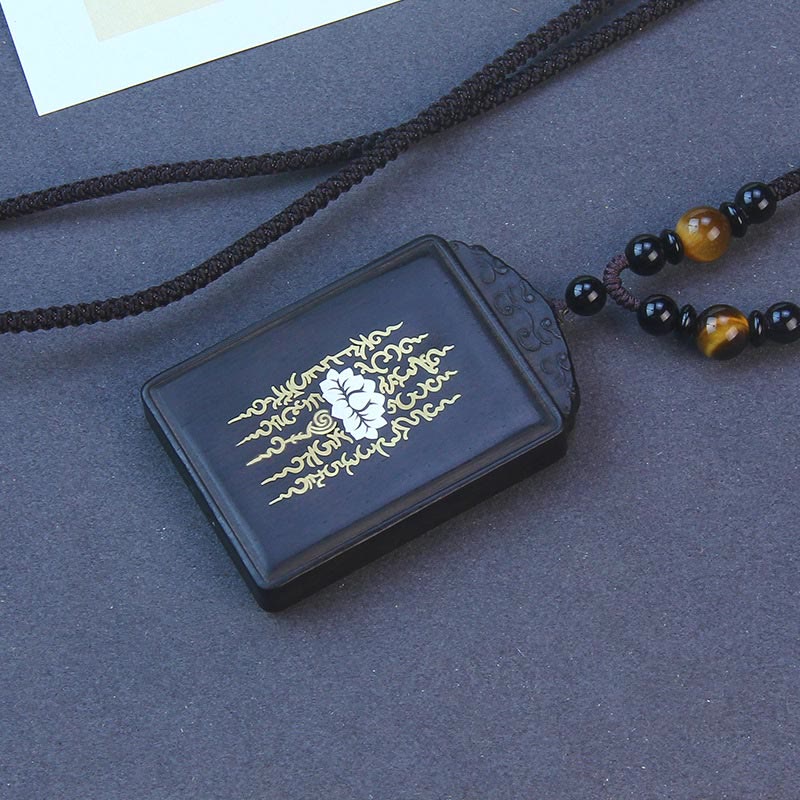 KarmaRipple's 999 Sterling Silver Ebony Wood Lotus Inlaid Calm Pendant Necklace p1