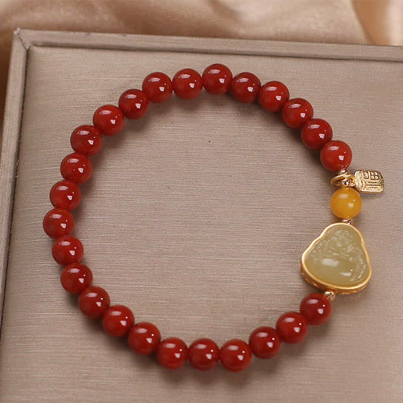 KarmaRipple's Laughing Buddha Red Agate Jade Confidence Bracelet p1