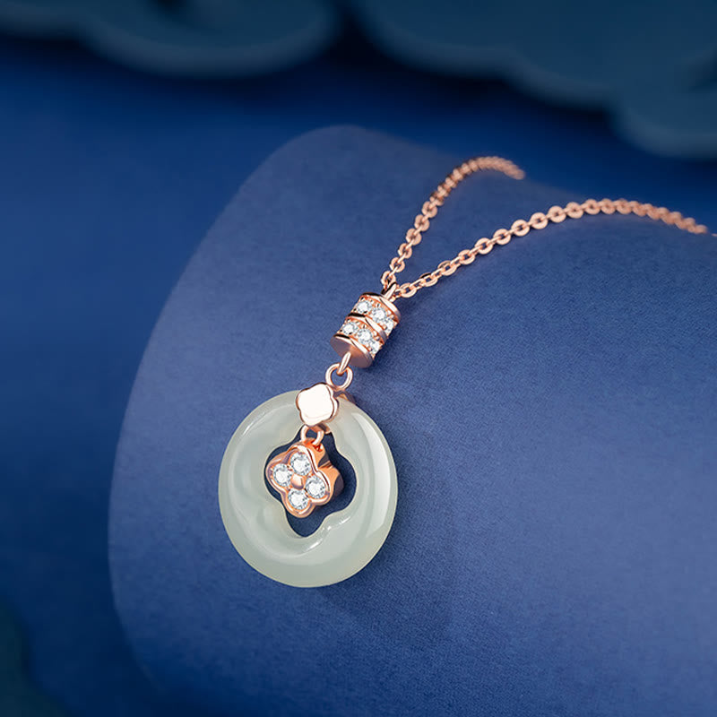 KarmaRipple's 925 Sterling Silver Authentic Hetian Jade Fortunate Four Leaf Clover Zircon Pendant Necklace With Gift Box p1