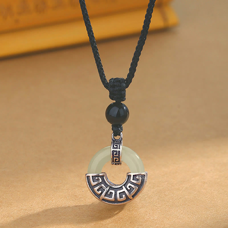 KarmaRipple's 925 Sterling Silver Authentic Hetian Jade Peace Buckle Prosperity Pendant Necklace p1