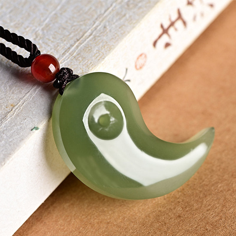 KarmaRipple's Yin Yang Ivory Jade Cyan Jade Protection Blessing Pendant String Necklace p1