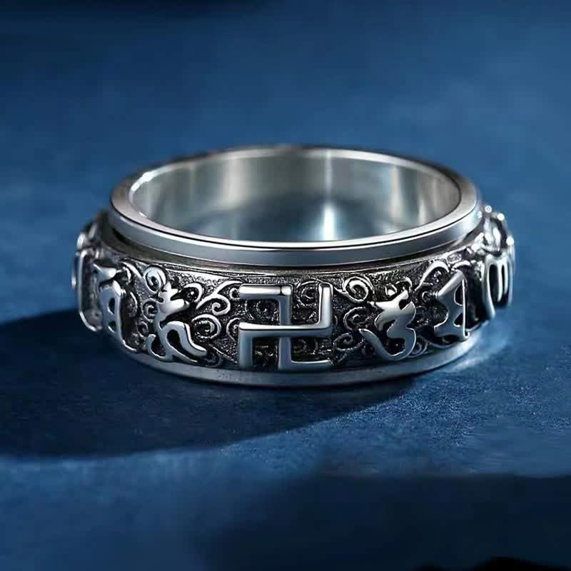 KarmaRipple's Six True Words Swastika Bronze Balancing Rotatable Ring p1