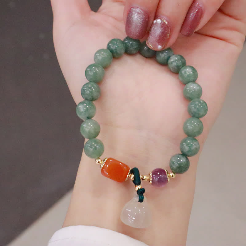 KarmaRipple's Cyan Jade Lotus Pumpkin Wish Peace Buckle Amethyst Gemstone Balancing Bracelet p1