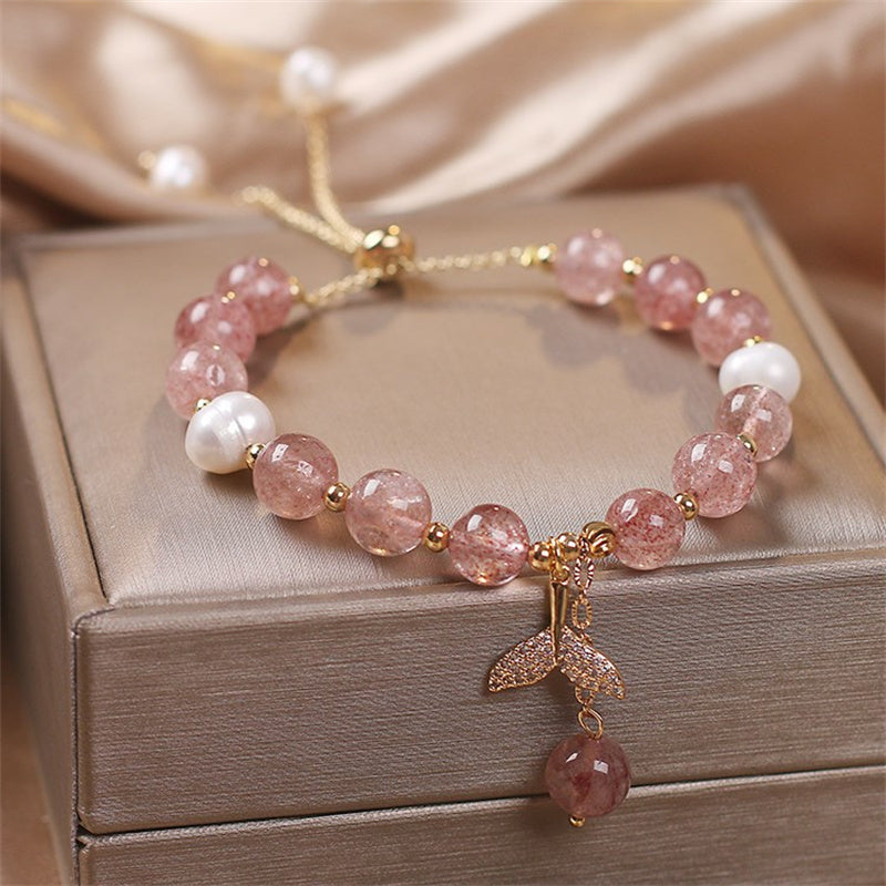 KarmaRipple's Strawberry Quartz Rutilated Quartz Fishtail Talisman Balancing Bracelet p1