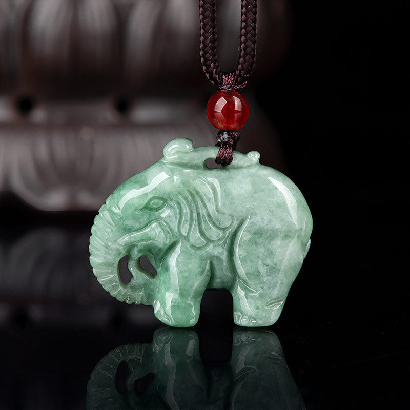KarmaRipple's Elephant Jade Fortune Strength Pendant String Necklace p1