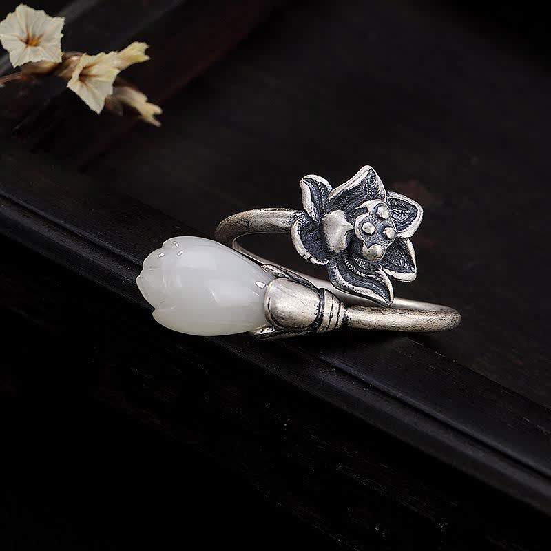 KarmaRipple's Jade Lotus Bronze Balance Balancing Adjustable Ring p1