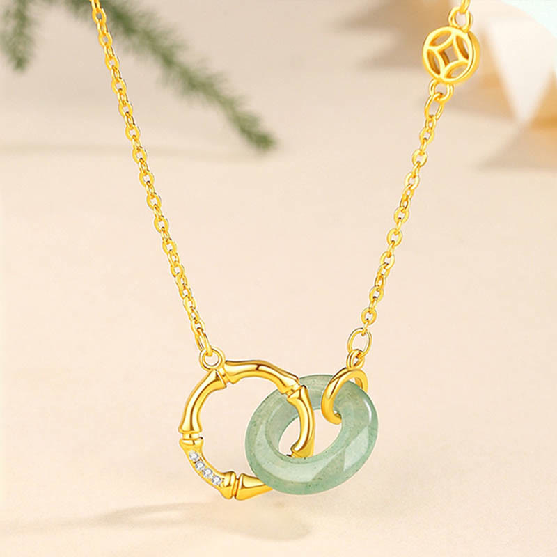 KarmaRipple's 925 Sterling Silver Authentic Green Aventurine Peace Buckle Bamboo Coin Prosperity Pendant Necklace p1