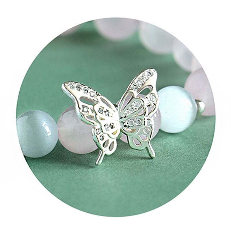 KarmaRipple's Blue Chalcedony Pink Gemstone Purple Chalcedony Butterfly Energy Bracelet p6