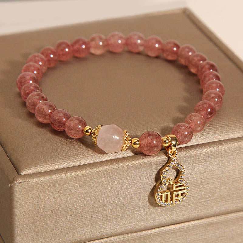 KarmaRipple's Strawberry Quartz Gourd Fu Character Talisman Positive Bracelet p9