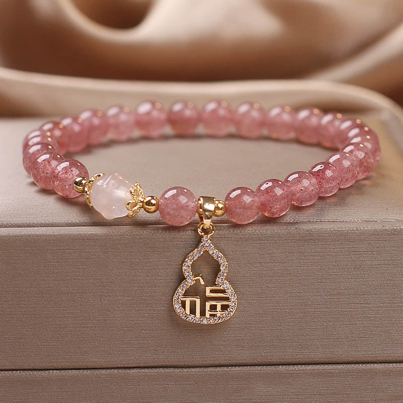 KarmaRipple's Strawberry Quartz Gourd Fu Character Talisman Positive Bracelet p18