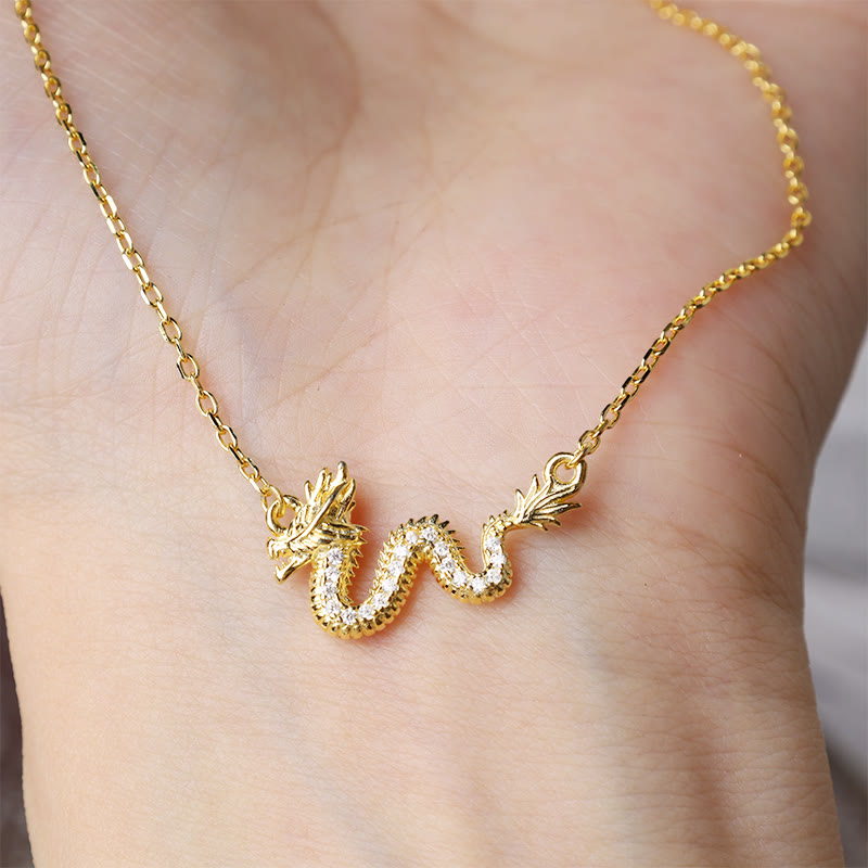 KarmaRipple's 925 Sterling Silver Year Of The Dragon Auspicious Golden Dragon Fortune Chain Pendant Necklace p2