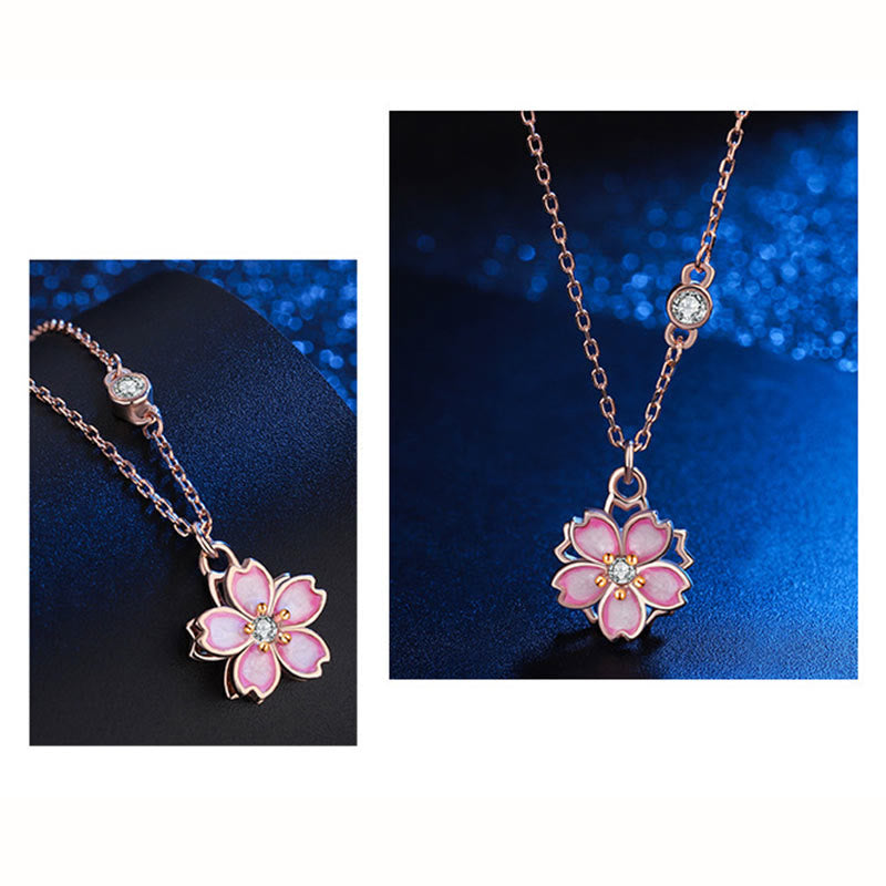 KarmaRipple's 925 Sterling Silver Cherry Blossom Flower Rotatable Protection Pendant Necklace p8