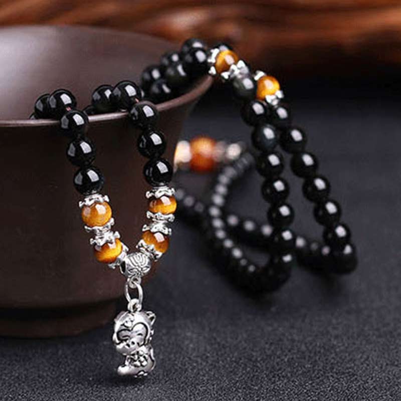 KarmaRipple's Chinese Zodiac 108 Beadwork Black Obsidian Tiger Eye Fortune Mala Bracelet p4