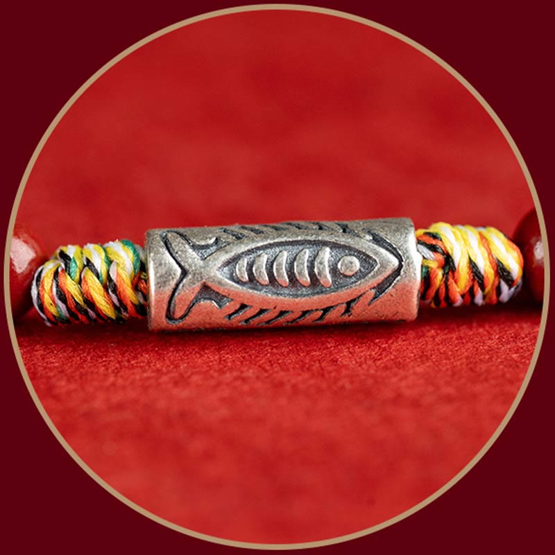 KarmaRipple's 925 Sterling Silver Koi Fish Cinnabar Bead Wealth Handcrafted Woven Bracelet Anklet p11