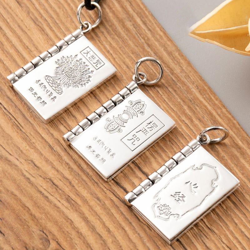 KarmaRipple's 990 Sterling Silver Heart Sutra Great Compassion Shurangama Mantra Lotus Vajra Peace Pendant Necklace p4