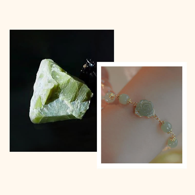 KarmaRipple's 14K Gold Plated Hetian Jade Rose Flower Fortune Chain Bracelet p15