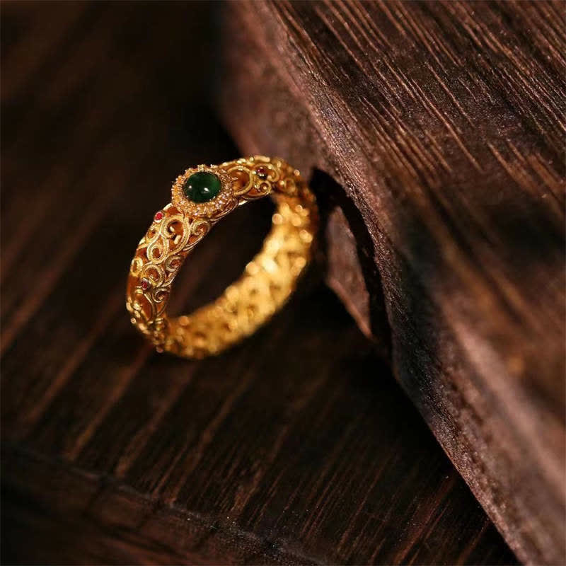 KarmaRipple's 925 Sterling Silver Cyan Jade Success Fortune Ring p4