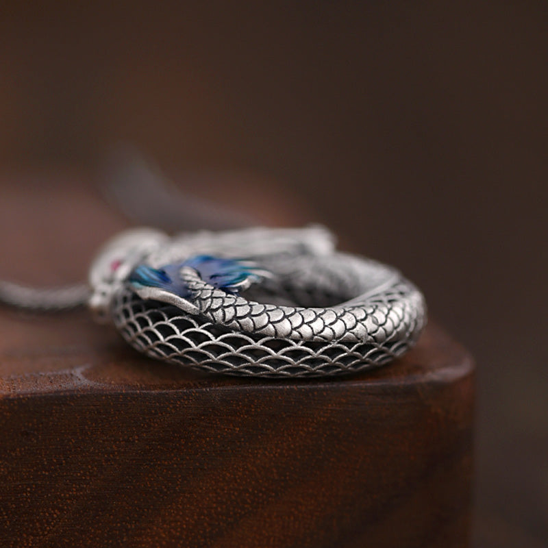 KarmaRipple's 999 Sterling Silver Year Of The Dragon Auspicious Peace Buckle Carved Success Pendant Necklace p7