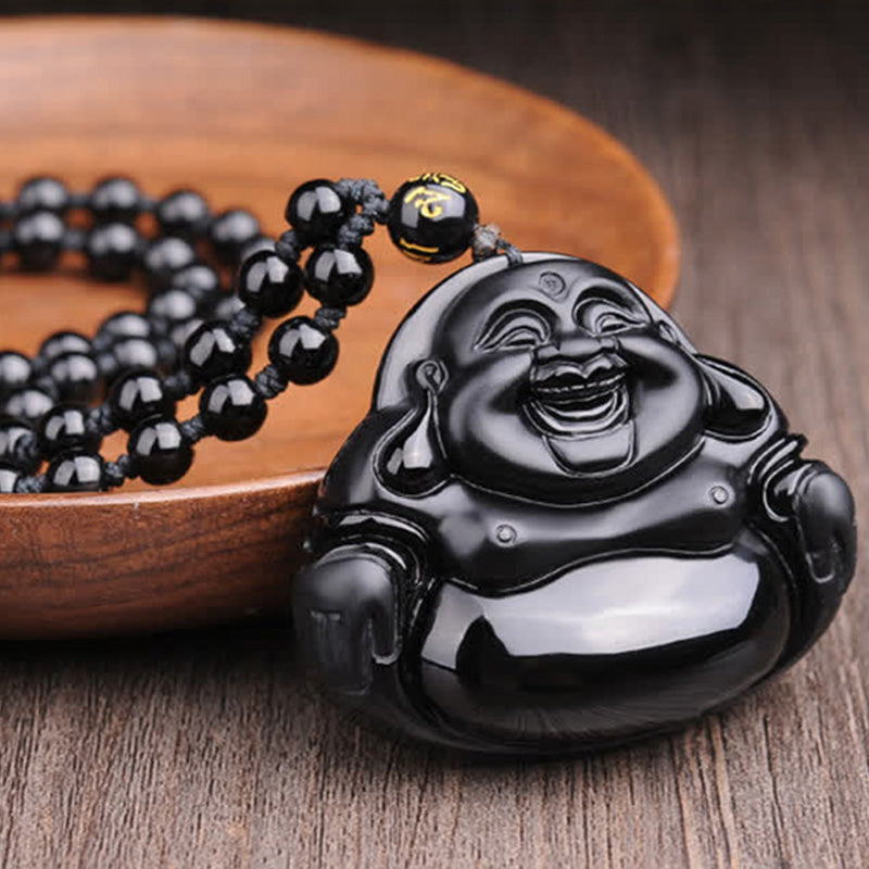 KarmaRipple's Laughing Buddha Black Obsidian Transformation Necklace Pendant p3