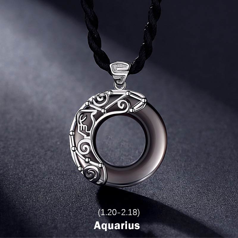 KarmaRipple's 12 Constellations of the Zodiac Ice Obsidian Blessing Round Necklace Pendant p31