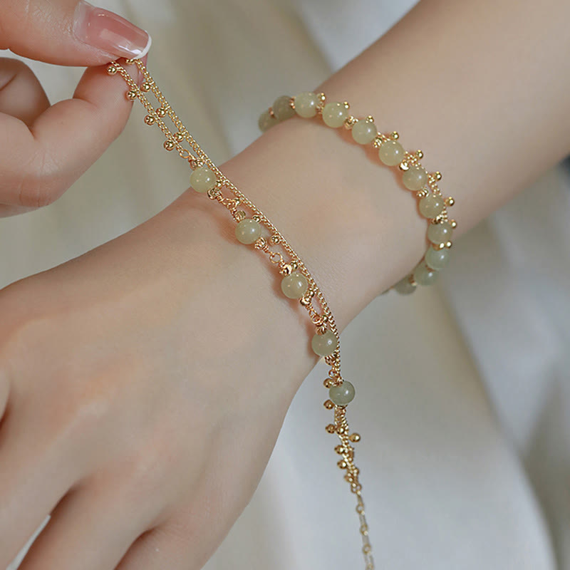 KarmaRipple's 14K Gold Plated 2 Layers Hetian Jade Bead Fortune Prosperity Bracelet p9