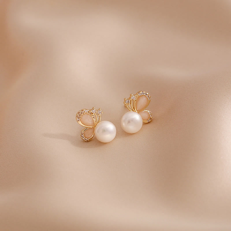 KarmaRipple's 18K Gold Pearl Butterfly Love Freedom Stud Earrings p2