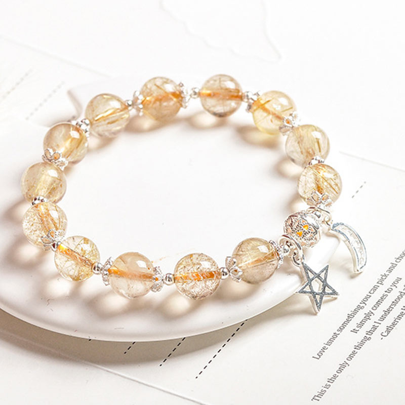 KarmaRipple's 925 Sterling Silver Authentic Citrine Happiness Moon Star Talisman Bracelet p4