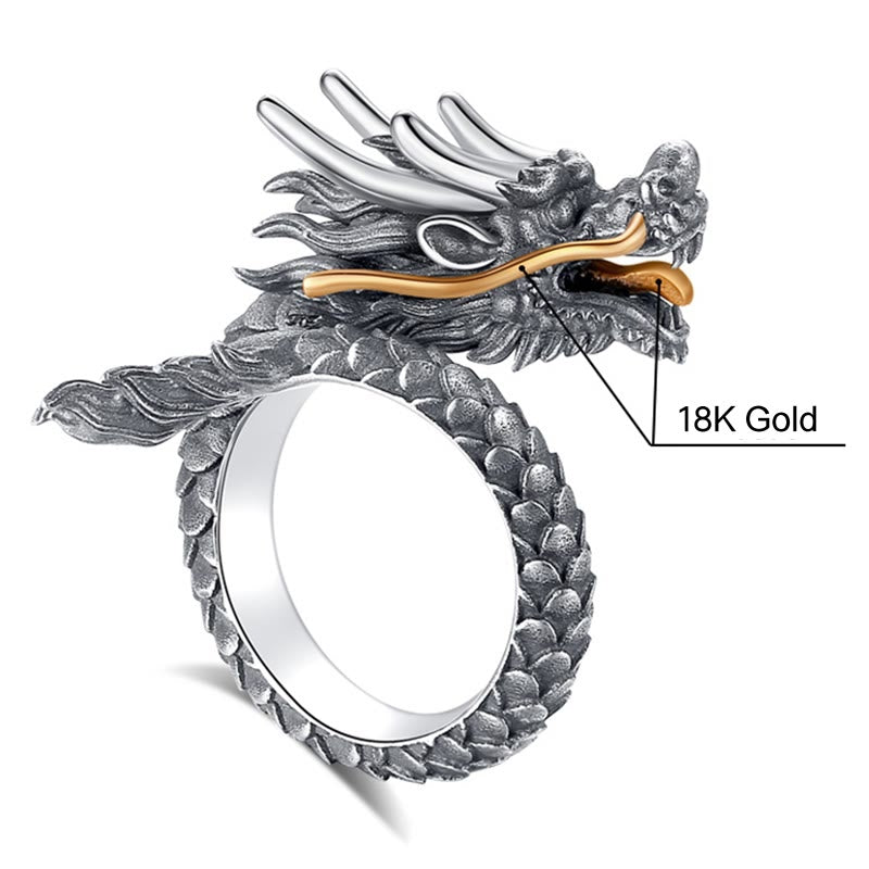 KarmaRipple's 925 Sterling Silver Vintage Dragon Design Protection Strength Adjustable Ring p20