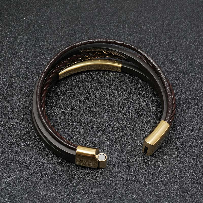 KarmaRipple's Simple Design Titanium Steel Leather Fortune Bracelet p6