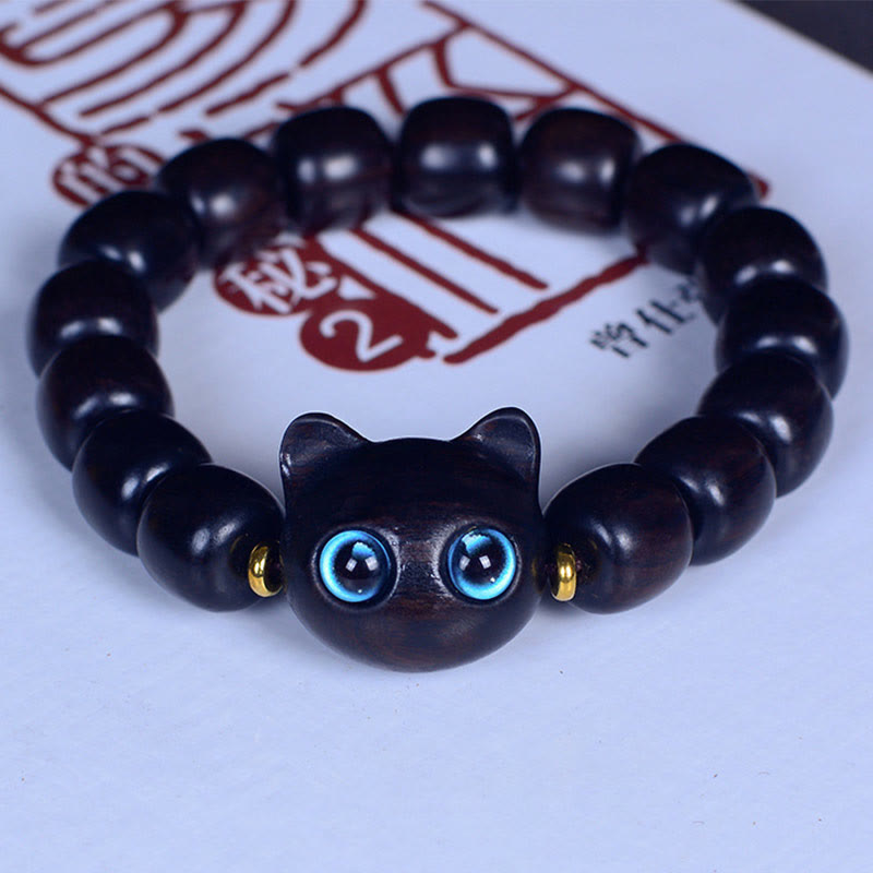 KarmaRipple's Ebony Wood Liuli Glass Lovely Cat Peace Balance Bracelet p4