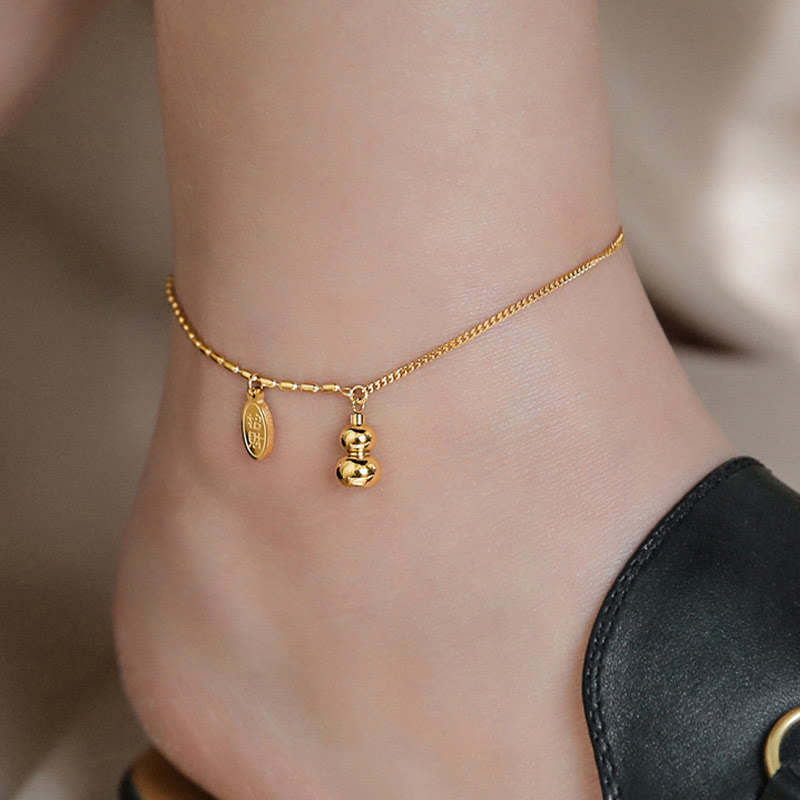 KarmaRipple's 18k Gold Fortunate Gourd Design Wealth Buckle Anklet p13