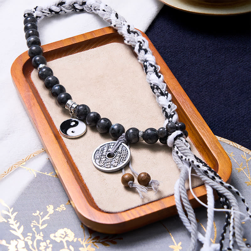 KarmaRipple's Black Glitter Stone Cat's Eye Yin Yang Mountain Ghosts Spend Money Power Double Layer Rope Bracelet p9