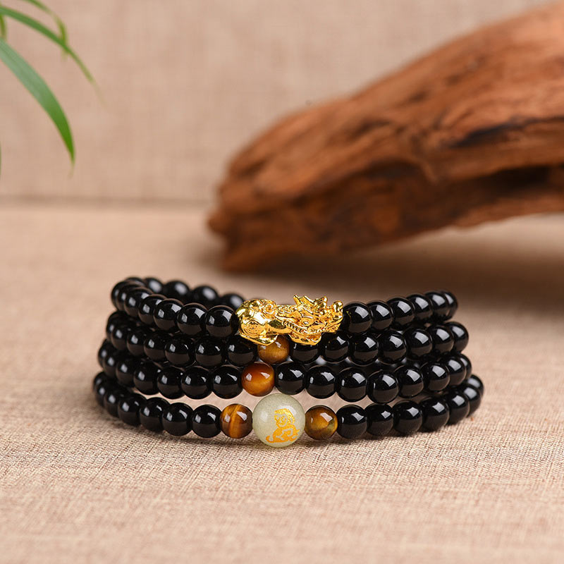 KarmaRipple's Chinese Zodiac Obsidian PiXiu Protection Mala Bracelet p2