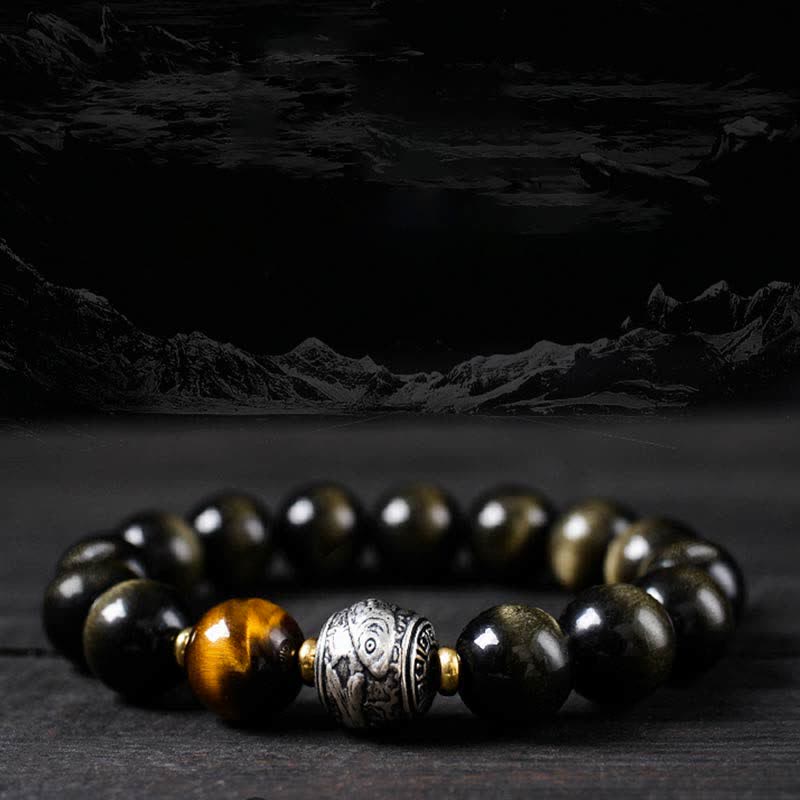 KarmaRipple's To Experience a Reversal of Fortune Rainbow Obsidian Gold Sheen Obsidian Protection Bracelet p7