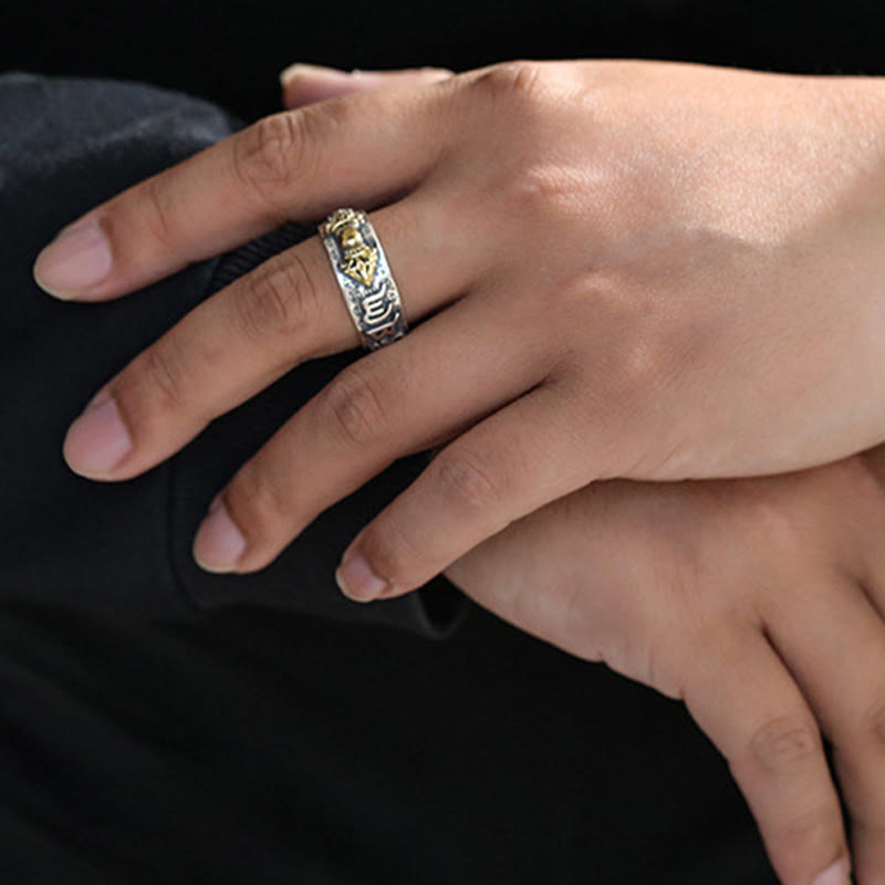 KarmaRipple's Tibetan 990 Sterling Silver Om Mani Padme Hum PiXiu Dorje Vajra Heart Sutra Engraved Wealth Ring p14